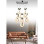 Damla Model 6'lı Krom 3 Renk Modu Ledli Kristal Taşlı Modern Salon Mutfak Oturma Odası LED Avize