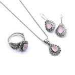 Damla Modeli Pembe Kuvars Taşlı Telkari Gümüş Set 138