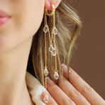 Damla Sallantılı Kristal Gold Gümüş Küpe