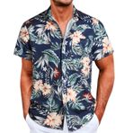 Danfiki Hawaii Kısa Kollu Çiçek Lacivert Sarı Erkek Gömlek