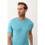 Danger Erkek Çizgili Bisiklet Yaka Slim-Fit Kalıp Ince Triko Tişört Aqua - 5013DNGR - 2XL - Mavi