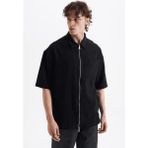 Danger Erkek Lilyum Keten Fermuarlı Cepli Gömlek Siyah - Lacivert - 2XL