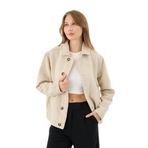 Danger Kadın Oversize Tasarım Kumaş Teknik Mont Ceket Ekru, Ekru, S