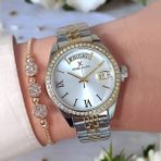 Daniel Klein 33 mm Jübile Bilezik Altın/metalik Takvimli Kadın Kol Saati, Taşlı Bileklik Hediyeli - Sarı - Gri