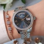 Daniel Klein 33 mm Jübile Bilezik Rose/metalik Füme Kadran Takvimli Kadın Kol Saati, Taşlı Bileklik Hediyeli - Rose Gold - Gümüş