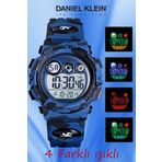 Daniel Klein 5-10 Yaş için Alarm ve Kronometre Özellikli, 4 Farklı Işıklı Koyu Mavi Kamuflaj Çocuk Kol Saati