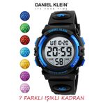 Daniel Klein 8-12 Yaş için Alarm ve Kronometre Özellikli, 7 Farklı Işıklı Koyu Mavi Kamuflaj Çocuk Kol Saati