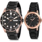 Daniel Klein 8680161711104 Siyah Rose Gold Çelik Kordonlu Sevgili Çift Kol Saatleri - Siyah - Rose Gold