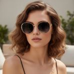 Daniel Klein DK4329-2 Siyah Gold Grace Round Modern Tasarım Premium Kadın Güneş Gözlüğü - Siyah - Gold