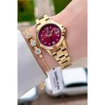 Daniel Klein Kadranı Bordo Kordonu Gold Renk 28 mm Kadın Kol Saati ve Bileklik