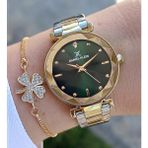 Daniel Klein Kesme Camlı 33 mm Altın/metalik Yeşil Kadran Şık Kadın Kol Saati, Zirkon Taşlı Bileklik Hediyeli - Gold
