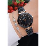 Daniel Klein Orjinal 2 Yıl Garantili Kesme Cam Rose Gold Siyah Kordon Kadın Kol Saati+Bileklik Hediye