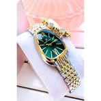 Daniel Klein Vintage Kasa Su Geçirmez Kadın Kol Saati Gold Gümüş Yesil Çelik Kordon Hediye Bileklik DKBY2033C6