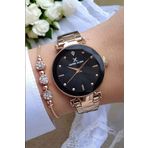Daniel Klein Yeni Model Kesme Camlı Çelik Bilezik Rose Gold Siyah Kadran Kadın Kol Saati + Zirkon Taşlı Bileklik