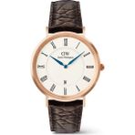 Daniel Wellington Classic Roman Numerals Date Dark Brown Croc Belly Rose G DW00100913 Kol Saati - Beyaz
