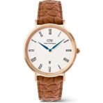 Daniel Wellington Classic Roman Numerals Date Light Brown Croc Belly Rose G DW00600918 Kol Saati - Beyaz