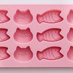 DanLingJewelry 2 adet 12 kavite kedi ve balık şekilli silikon pişirme kalıpları şeker çikolata bisküvi kurabiye sabunu el sanatları yapımı