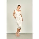 Dans Kadın Taş Işleme Detaylı Yandan Kuyruklu Araboy Abiye Elbise 1510 Ekru