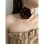 Dante Trend Bağcıklı Kumaş Çiçek Choker Kolye Gül Kolye - Kahverengi - Standart