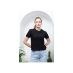 Dantel Detay Ajurlu Kısa Kol Bisiklet Yaka Triko Bluz - Standart - Siyah