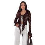 Dantel Detaylı Bağlamalı Bluz – Black Bloom, kahverengi, m