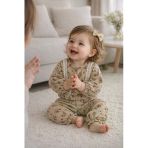 Dantel Detaylı Çiçek Desenli Müslin Bayramlık Kız Bebek Takım Üst Ve Pantolon İkili Set 2009