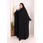Dantel Detaylı Elbise Abaya Takım Şal Hediyeli! 6070 Siyah