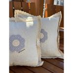Dantel Detaylı Krem Dekoratif 2 Li Kırlent Kılıfı – El Işlemeli Vintage Yastık Kılıfı 40X40 cm - Gri - 40 x 40