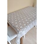 Dantel Görünümlü Üstü Şeffaf Kaplı Muşamba Masa Örtüsü -Beyaz Renk-Farklı Ölçülerde-Yldz - 140 x 230 cm