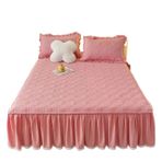 Dantel Kenar Fırfırlı Yatak Eteği Kalın Yatak Koruyucu Düz Renk Tek Kişilik Yatak Örtüsü (Yastık Kılıfı Yok) Yeşil 135x190 cm