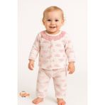 Dantel Yaka Pembe Desenli %100 Pamuk Kız Bebek Pijama Takımı 9-12 Ay | Uzun Kollu Rahat Uyku Takımı - 9 - 12 Ay