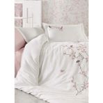 Dantela Butterfly 3D Nakışlı Pamuk Saten Nevresim Takımı-Krem Kıng Sıze - 220 x 240 cm