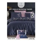 Dantela Efra lacivert Nakışlı Pamuk Saten Nevresim Takımı 6 parca