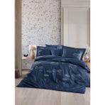 Dantela Nakışlı Pamuk Saten Lacivert Nevresim Takımı - Zümra - 200 x 220 cm