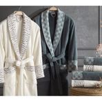 Dantela Premium Cotton Jakarli Aile Bornoz Seti-Mery Krem Petrol