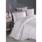 Dantela Victoria Nakışlı Nevresim&Jakarlı Yatak Örtüsü Seti - Pudra - 200 x 220 cm