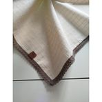 Dantelli Buldan Işi Keten Monika Kumaş Örtü Fiskos Sehpa Masa Örtüsü - Açık Kahverengi - 105 x 105 cm