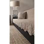 Dantelli Çekyat Koltuk Örtüsü Lüks Mode Süngerli Kaymaz Taban Kadife Çizgili - 160 x 200 cm - Vizon
