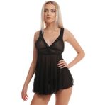 Dantelli Lüx Fantezi Gecelik ML-05 Siyah/Kırmızı (SİYAH, L)