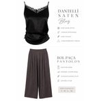 DANTELLİ SATEN BLUZ Kadın Dantelli Saten Bluz,İnce Askılı,Şık veRahat Günlük/Gece Kullanım BOL PAÇA PANTOLON Kadın Bol Paça PantolonYüksek Bel,Rahat Kesim,Günlük Şık