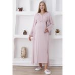 Dantelli/Emzirme Kolaylığı Sağlayan Uzun Kollu Hamile Gecelik/Sabahlık Seti-2'li Set Pudra 2XL Beden