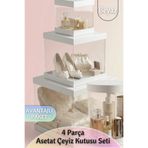 Dantelux 4'Lü Set Asetat Çeyiz Kutusu (Şeffaf - Katlanabilir - Pratik Kurulum) (Küçük + Orta + Büyük + Yuvarlak) Beyaz