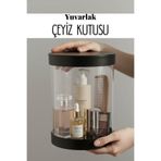 Dantelux Yuvarlak Asetat Bohça Kutusu - Silindir Şeffaf Çeyiz Kutusu - Siyah Renk