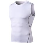 DaobaMEN Erkek atlet, kolsuz üst nefes alabilen spor salonu yeleği, koşu fitness spor için atlet tişört, beyaz, XL