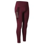 DaobaWOMEN Kadın spor pantolonu, yüksek bel, opak, spor tayt, yoga pantolonu, uzun koşu pantolonu, çanta, fitness, jogging, 2 yan cepli, kırmızı şarap, L