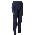 DaobaWOMEN Kadın spor pantolonu, yüksek bel, opak, spor tayt, yoga pantolonu, uzun koşu pantolonu, çanta, fitness, jogging, 2 yan cepli, koyu mavi, L