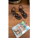 DaphneSandals El Yapımı Hakiki Deri Kahve Nazar Boncuklu Bodrum Sandaleti - 4049