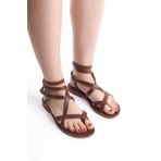 DaphneSandals Hakiki Deri Kızıl Taba Kadın Bodrum Sandaleti -