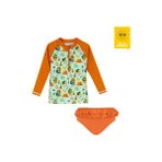 Daring Littles Uv Korumalı Upf 50+ Bebek Yüzme Seti - Uzun Kollu Arı Desen Üst & Fırfırlı Bikini Altı - Geri Dönüştürülmüş Kumaş - Beebee Koleksiyonu - Turuncu - Yeşil - 18 - 24 Ay