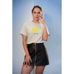 Dark Kedi Baskılı / Kadın Çok Renkli T-Shirt %100 Pamuk Regular Fıt Rahat Kalıp - Ekru - Ekru